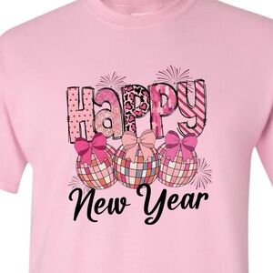 Happy New Year Pink Disco T-shirt Pink S M L XL New Checkers Polka dots tee